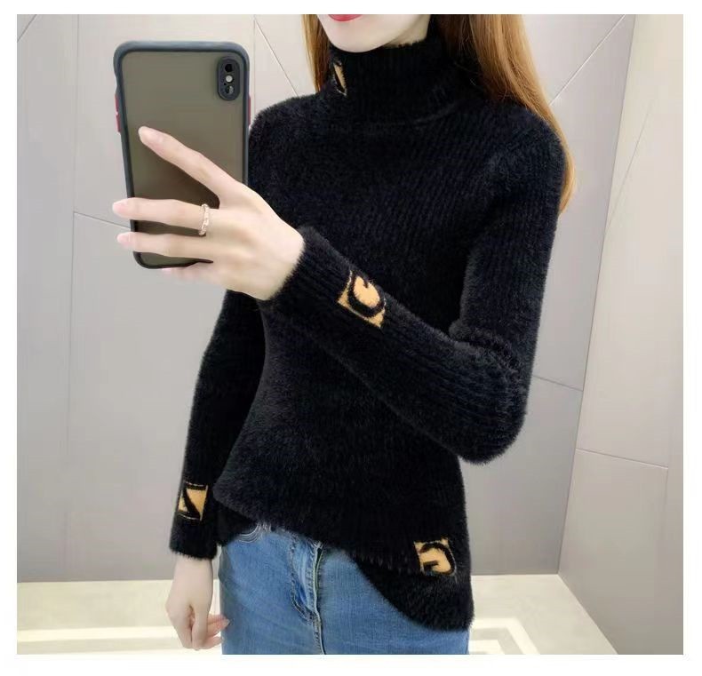 Title 14, Womens Turtleneck Sweater Mink Fur Letter Jacq...