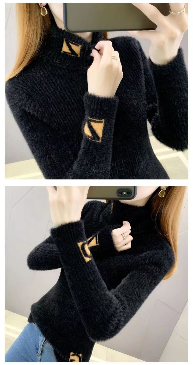 Title 15, Womens Turtleneck Sweater Mink Fur Letter Jacq...