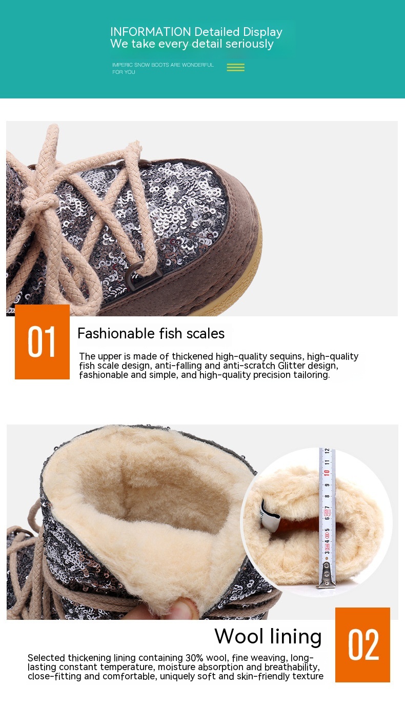 Children's Snow Boots Women's Winter Warm Fleece-lined Sequins — foto 4