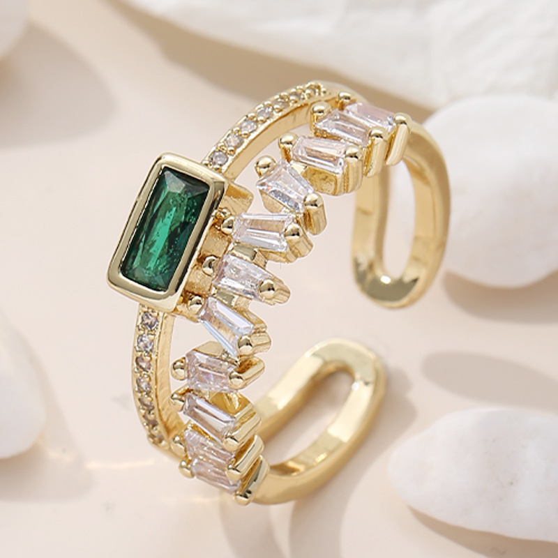 Copper Micro Inlaid Zircon Geometric Female Trendy Unique Ring