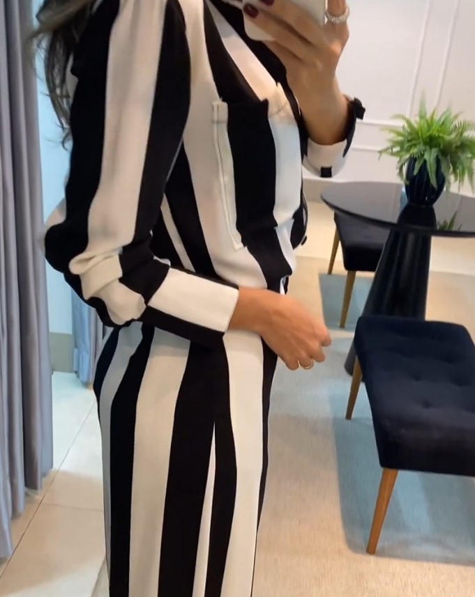 Title 6, Fashion Striped Pocket Design Shirt Wide Leg Pa...