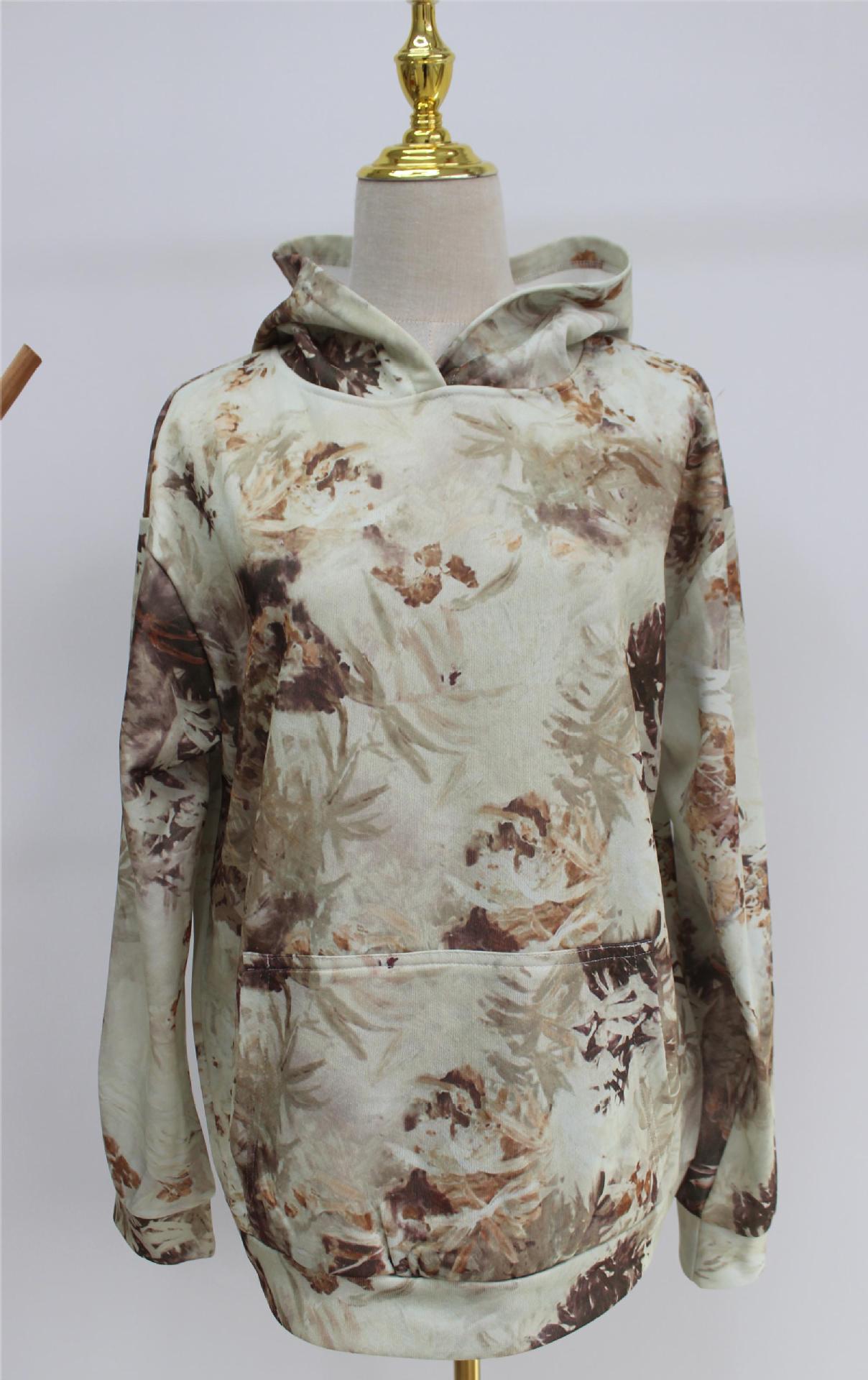 Camouflage Hoodie Maple Leaf Print Oversized Sports Hoodie With Pocket Break