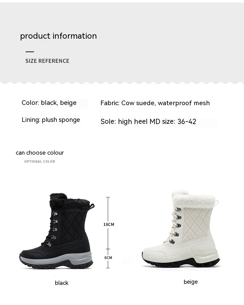 Women's Winter Fashion High-top Warm Fleece-lined Thick And Comfortable Snow Boots