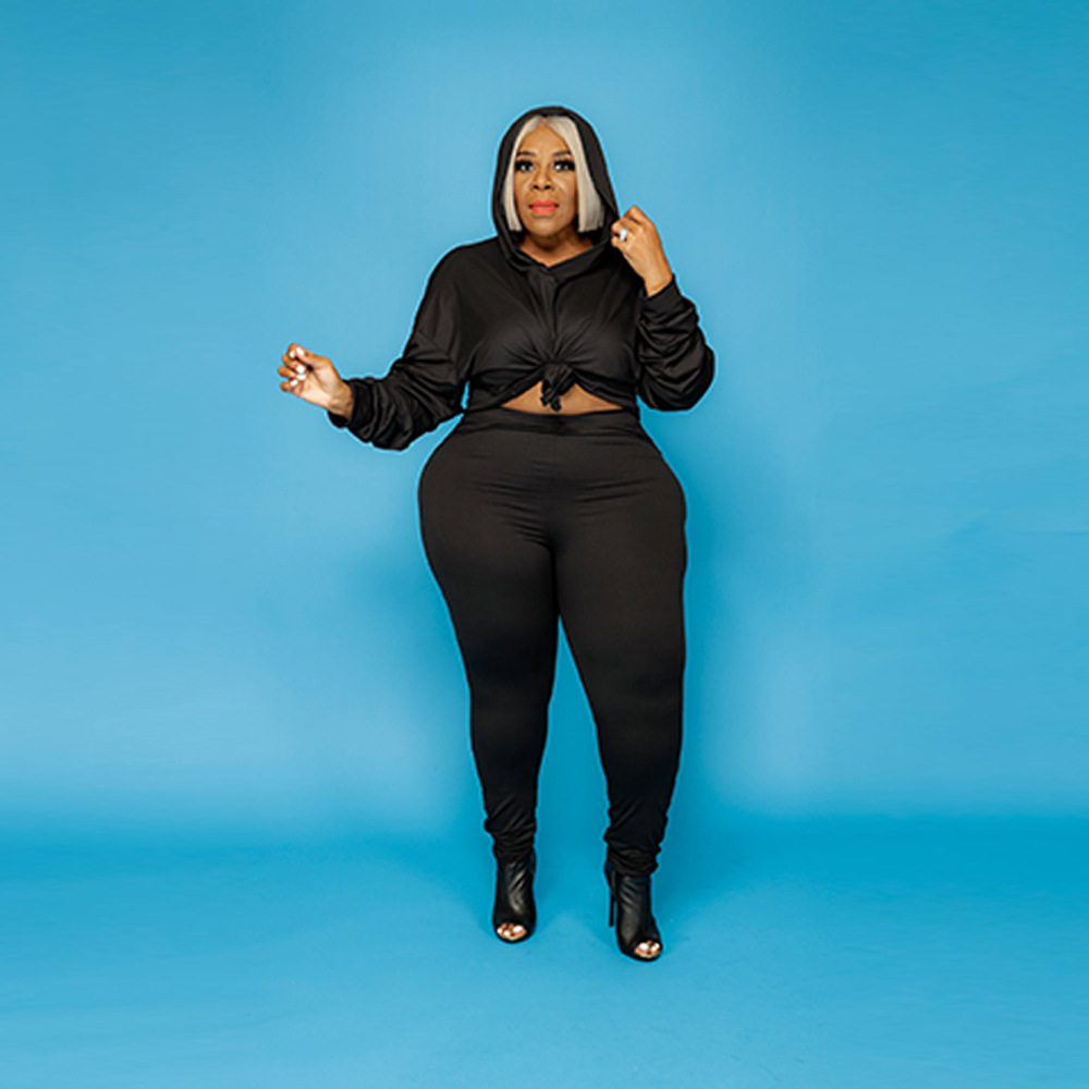 Autumn And Winter Plus Size Women’s Clothes Sweater Solid Color Hoodie Two-piece Set Suit