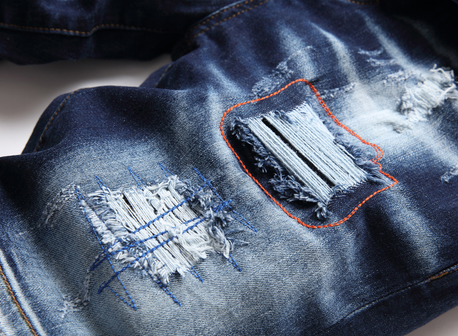 Five-point Shorts Colorful Embroidered Line Lanyard Decoration Denim Middle Pants