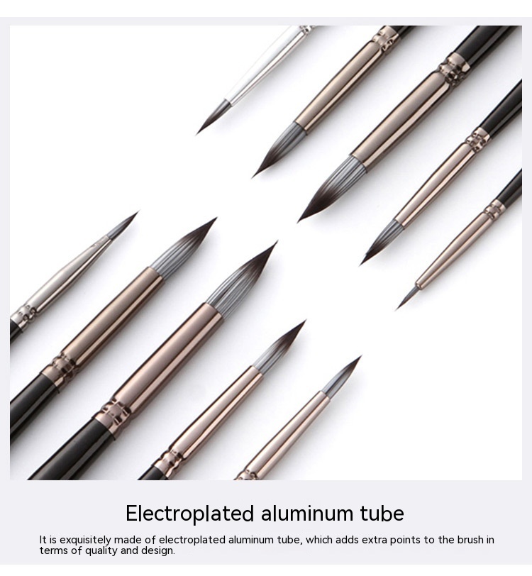 فرشاة شعر نايلون، قضيب رمادي فضي، واجهة أمامية مستديرة، مجموعة رسم زيتي بالألوان المائية، خطاف، قلم ناعم