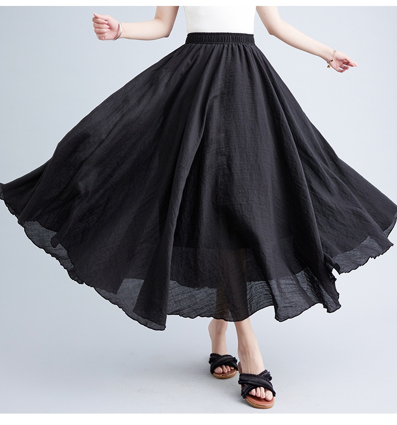 Women's Artistic Cotton And Linen Big Hem Skirt