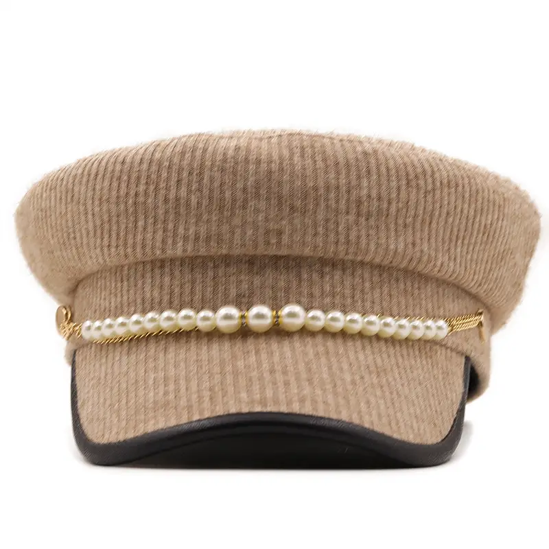 Solid Color Pearl Chain Korean Style Peaked Beret Cap