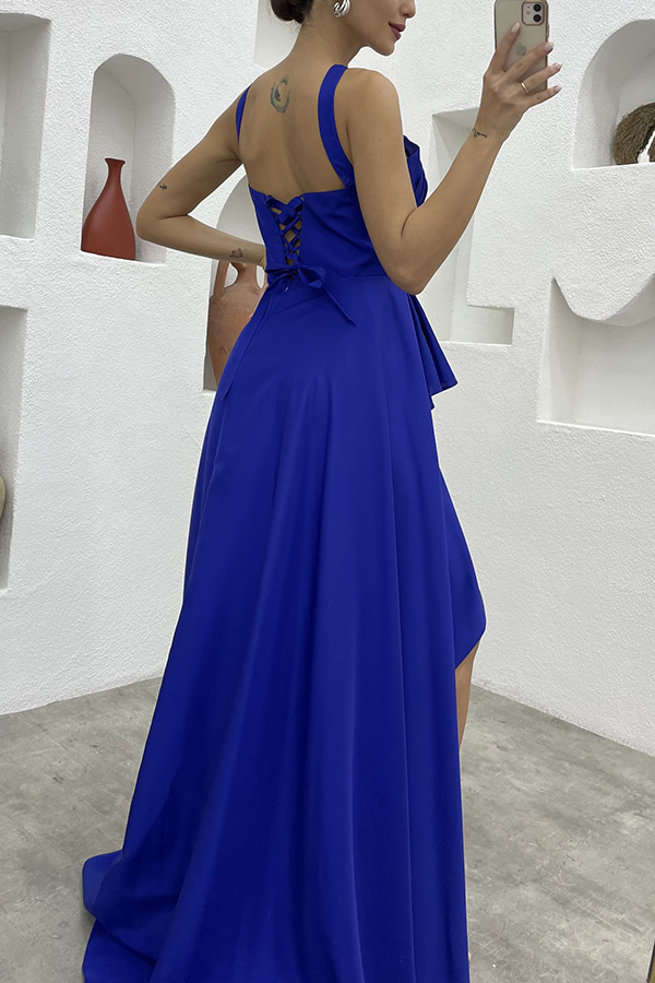 Sleeveless Solid Color Irregular Long Dress  Formal For Women