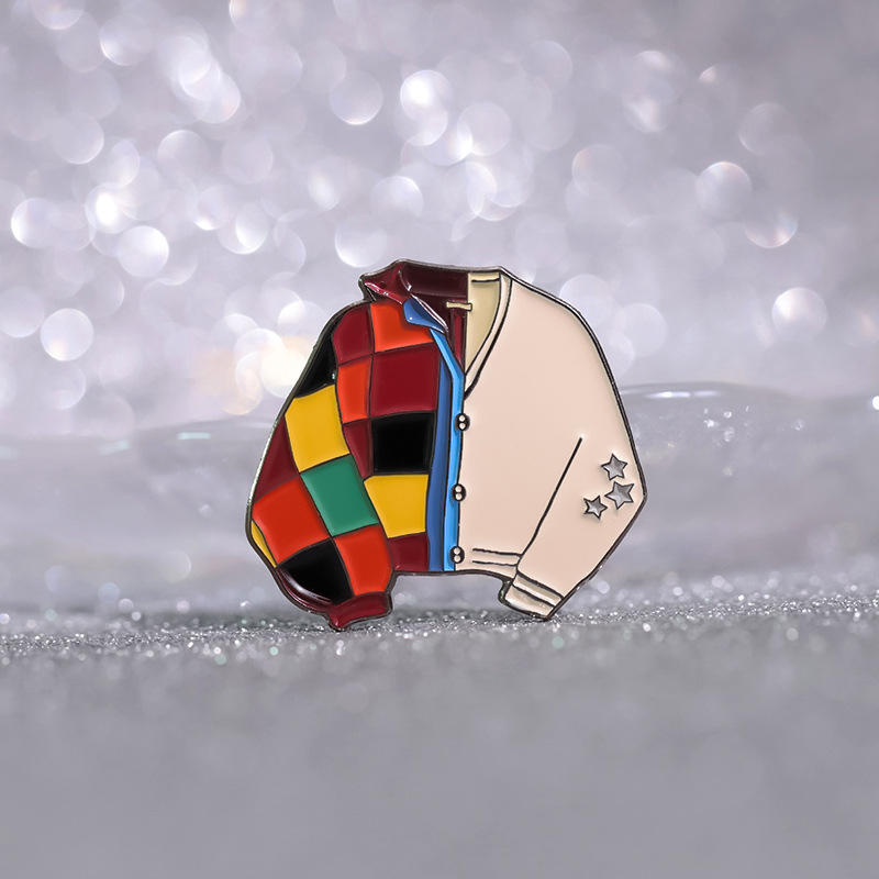 Title 1, Color Plaid Stitching Coat Style Paint Brooch