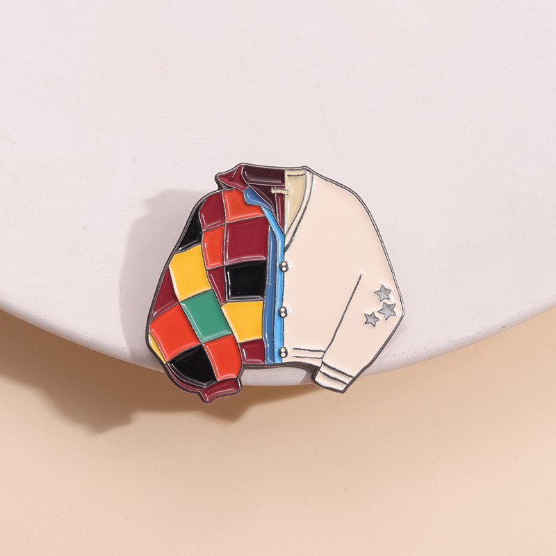 Title 2, Color Plaid Stitching Coat Style Paint Brooch