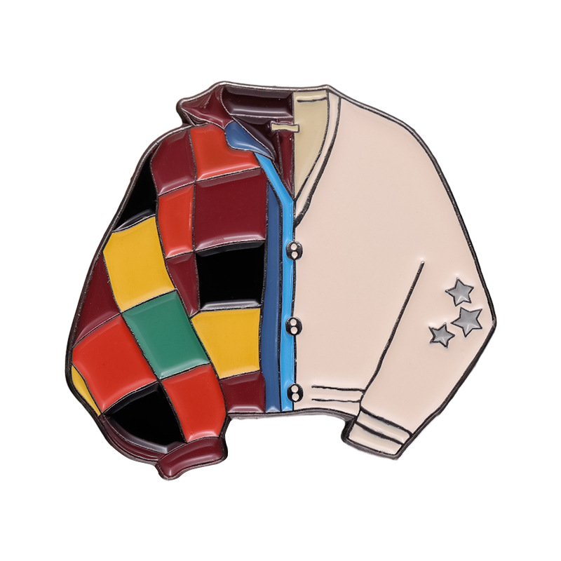 Title 4, Color Plaid Stitching Coat Style Paint Brooch