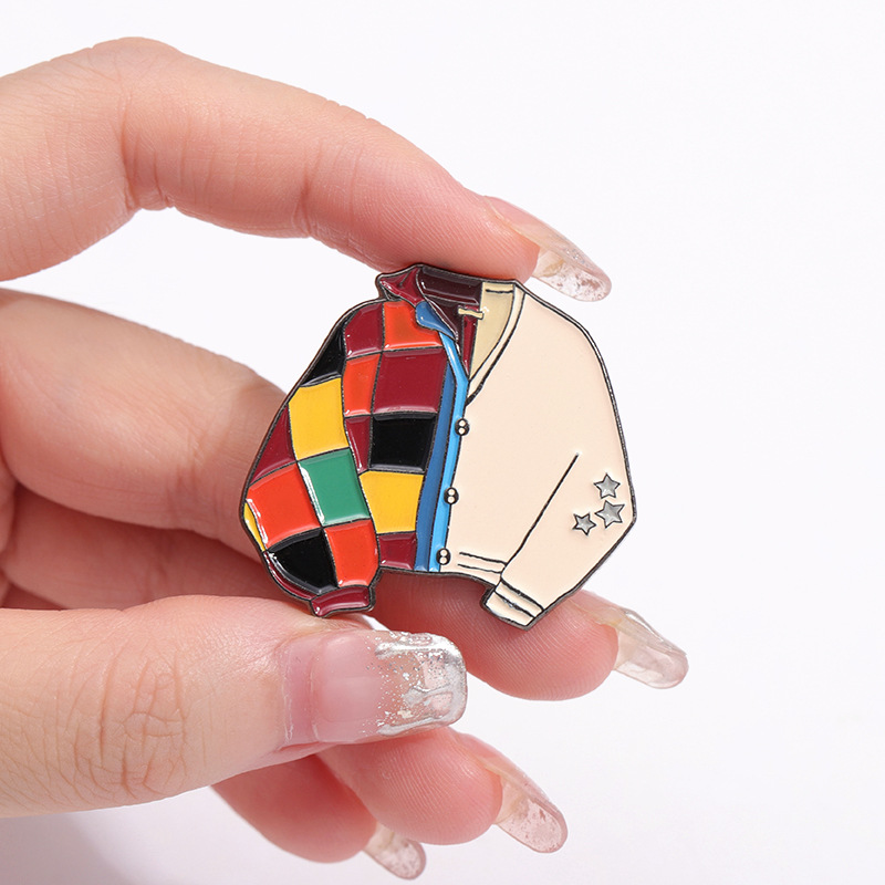 Title 5, Color Plaid Stitching Coat Style Paint Brooch