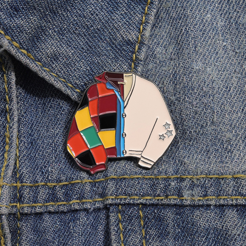 Title 6, Color Plaid Stitching Coat Style Paint Brooch