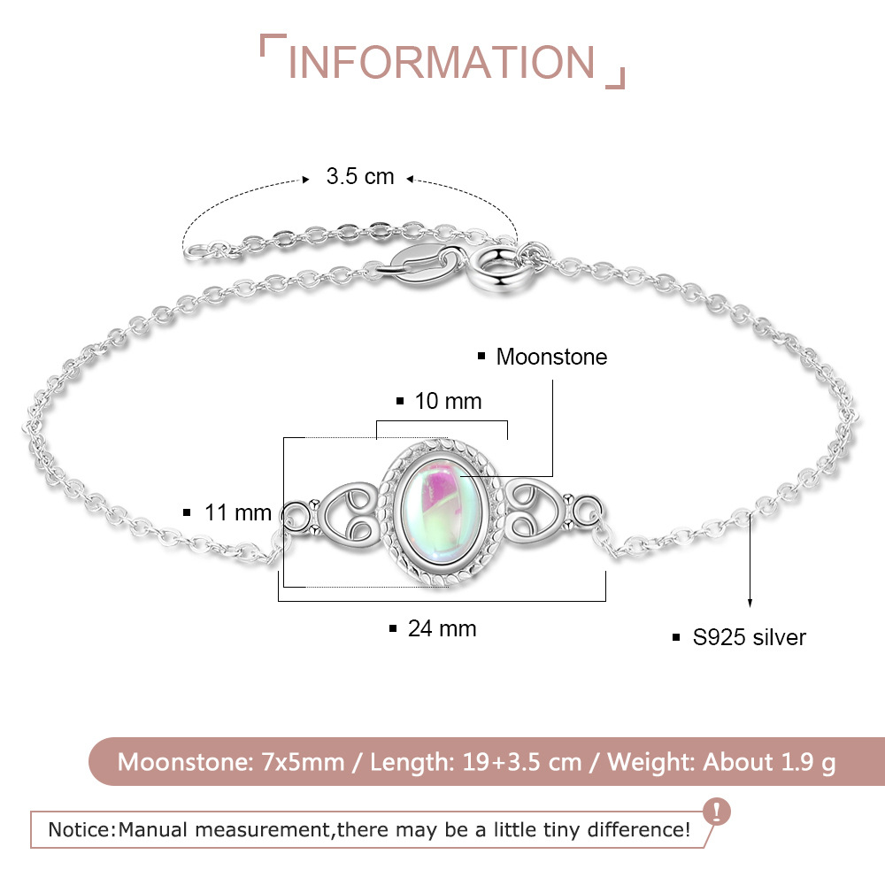 S925 Silver Bracelet Oval Moon Stone