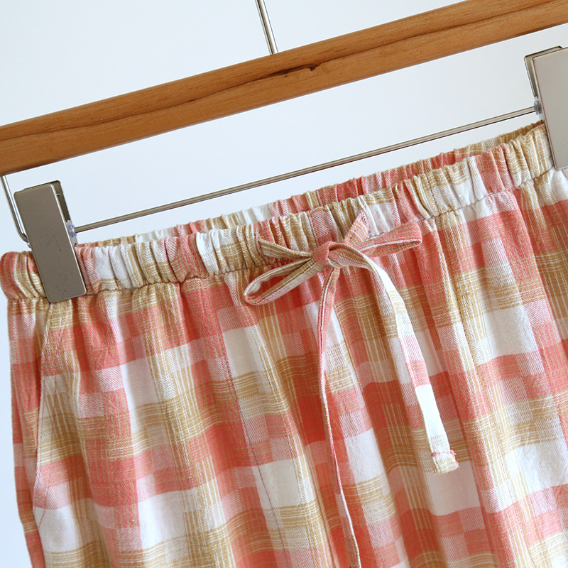 Women's Fashion Casual Cotton Plaid Gauze Trousers