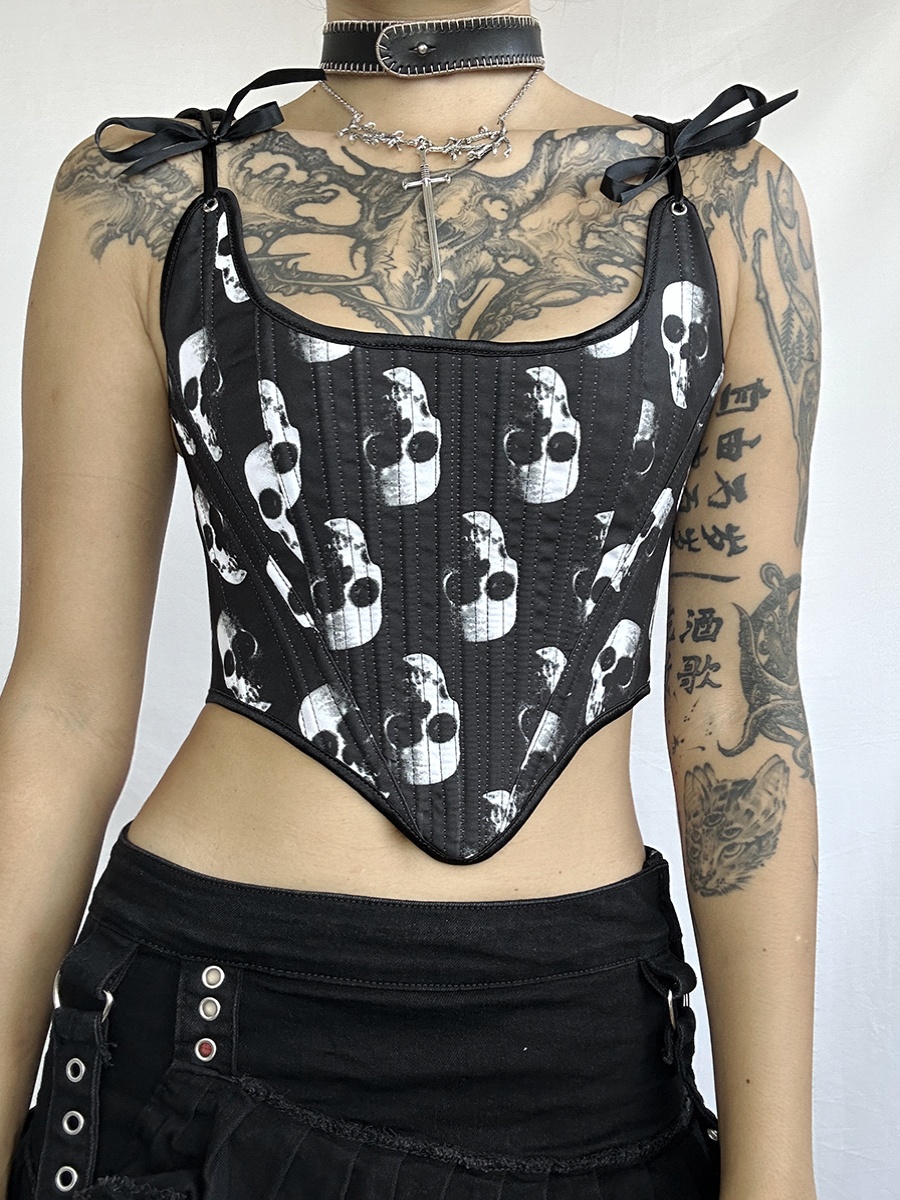 Title 4, Donker Gothic Punk Retro Corset met schedelprin...