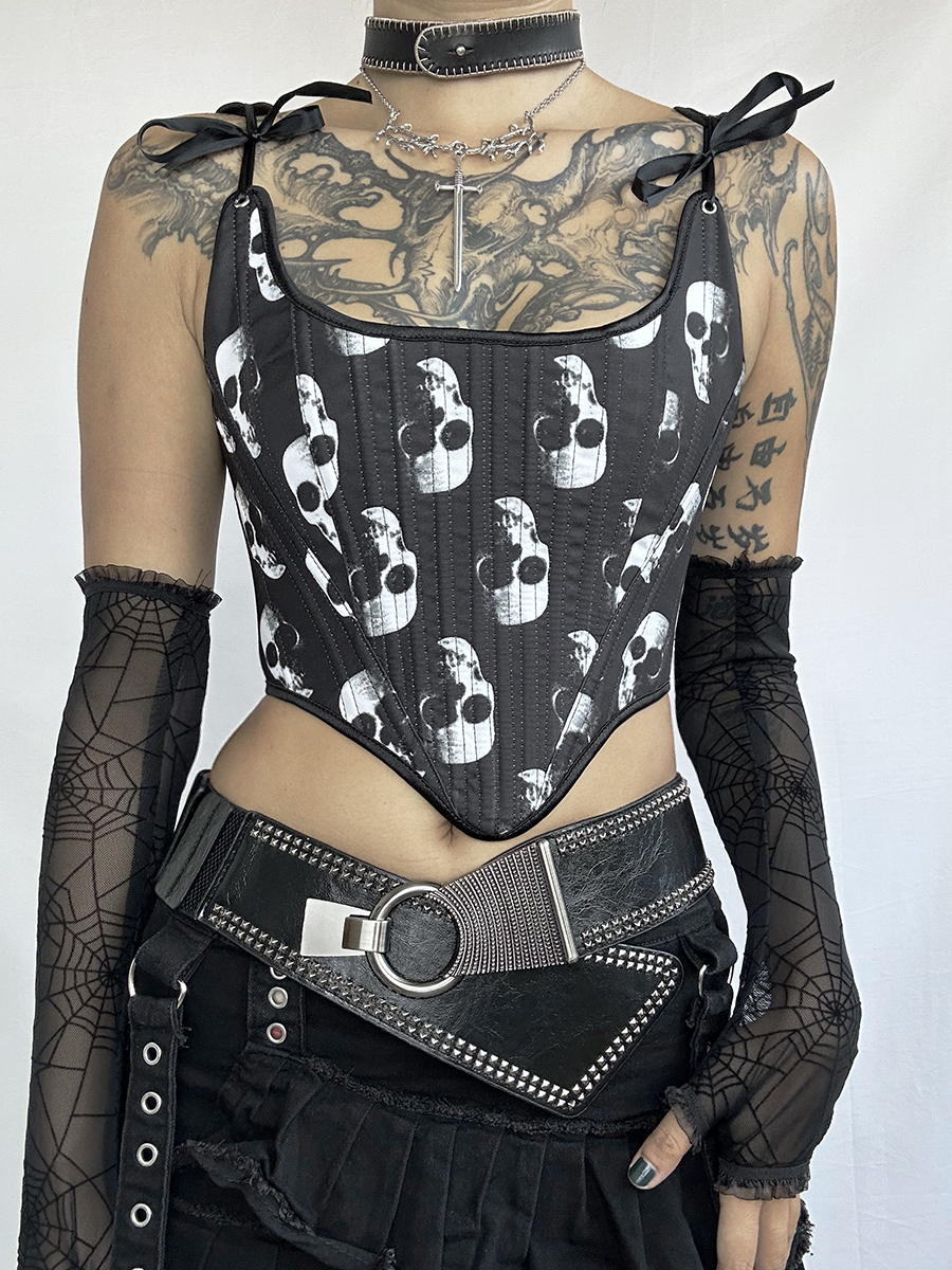 Title 6, Donker Gothic Punk Retro Corset met schedelprin...