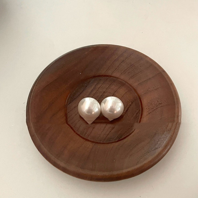 925 Silver Needle French Round Large Pearl Earrings