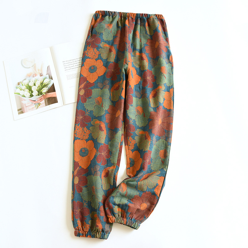 Women's Fashion Casual Cotton Yarn-dyed Vintage Jacquard Pajama Pants