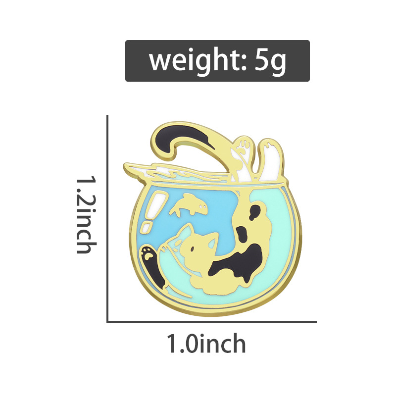 Cartoon Cute Cat Brooch Jumping Into Fish Tank - Image 5