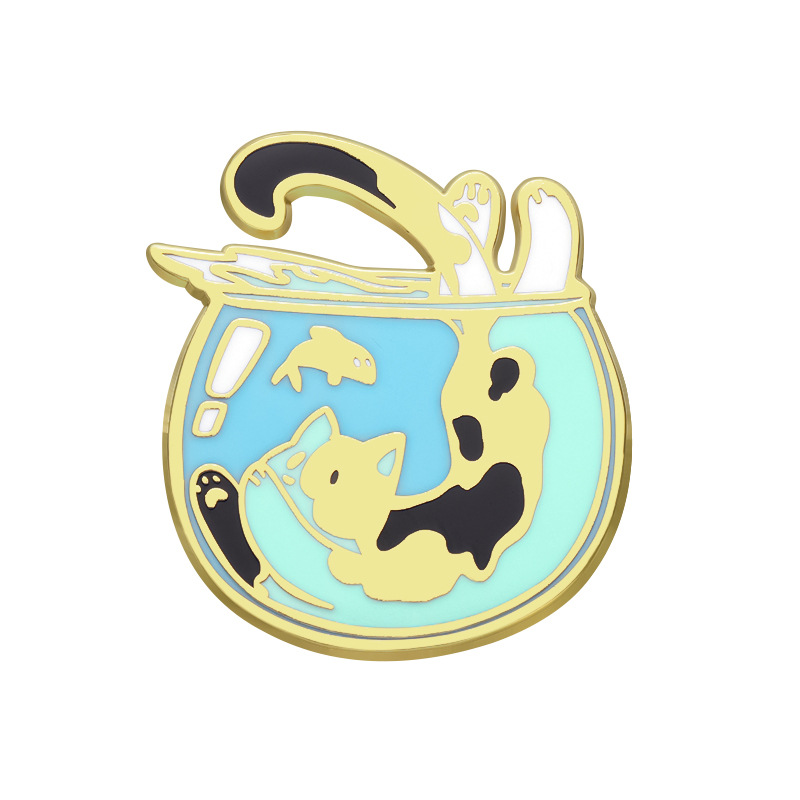 Cartoon Cute Cat Brooch Jumping Into Fish Tank - Image 4