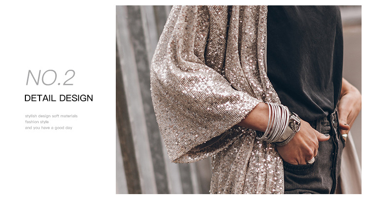 Women's Sequined Cardigan 34 Sleeve Casual Thin Coat Top
