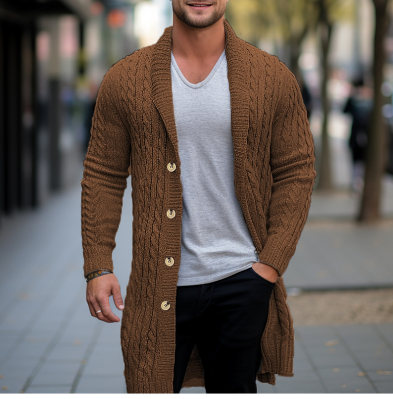 Title 2, Cardigan torsadé en tricot mi-long pour homme, ...