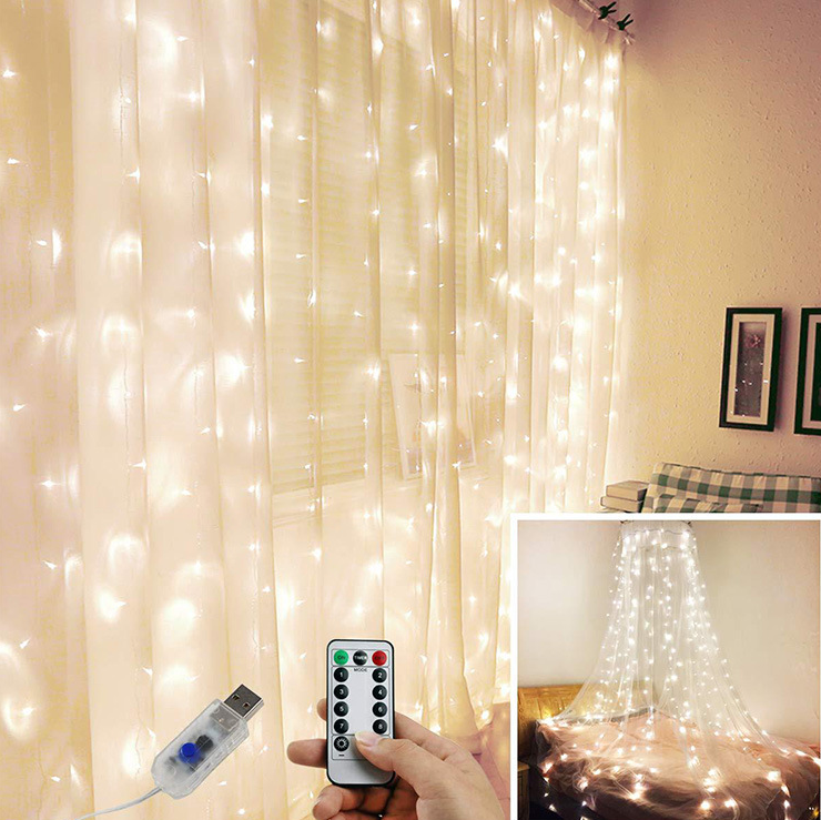 Title 8, LED Curtain Garland On The Window USB String Li...