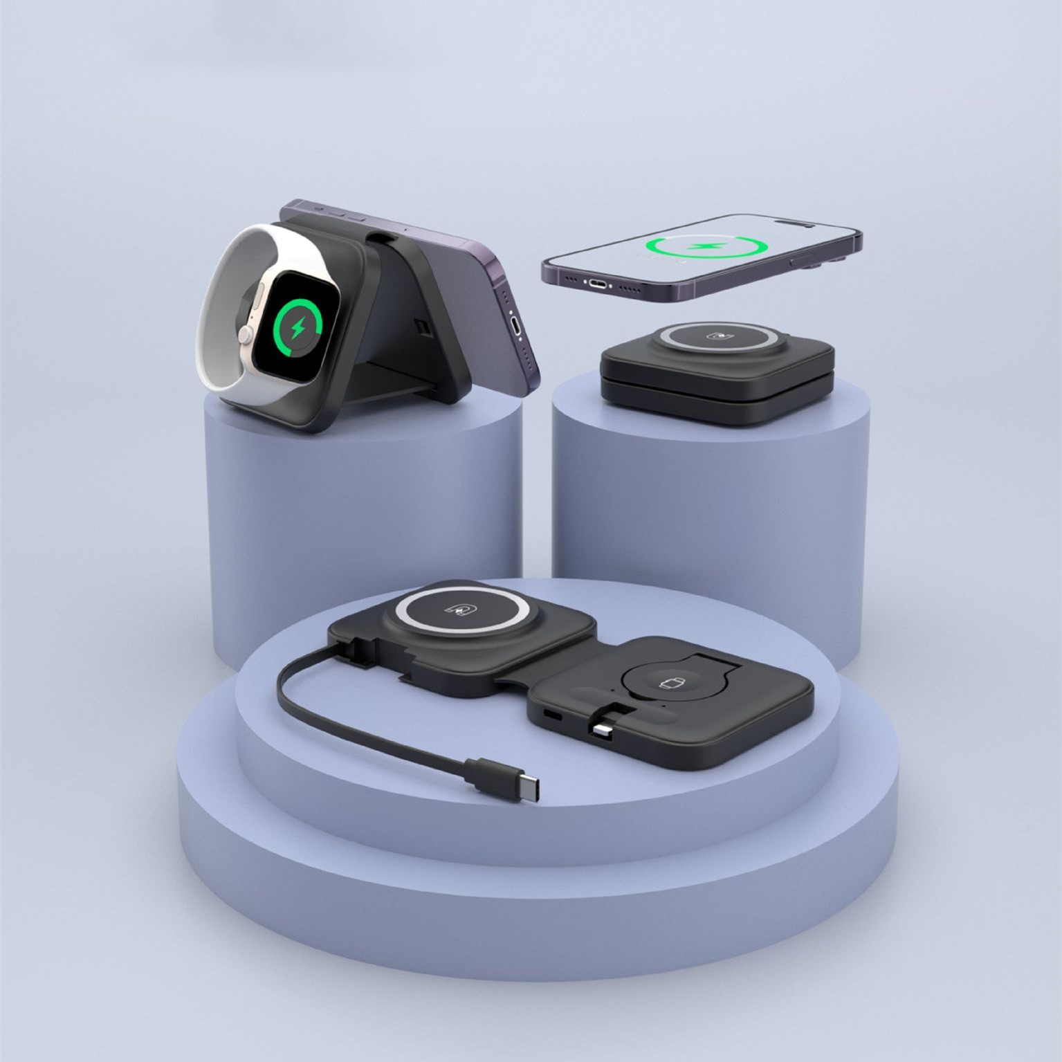 Three-in-one Wireless Charger Electrical Magnetic Wireless Charger Folding With Flexible Wire - Image 4