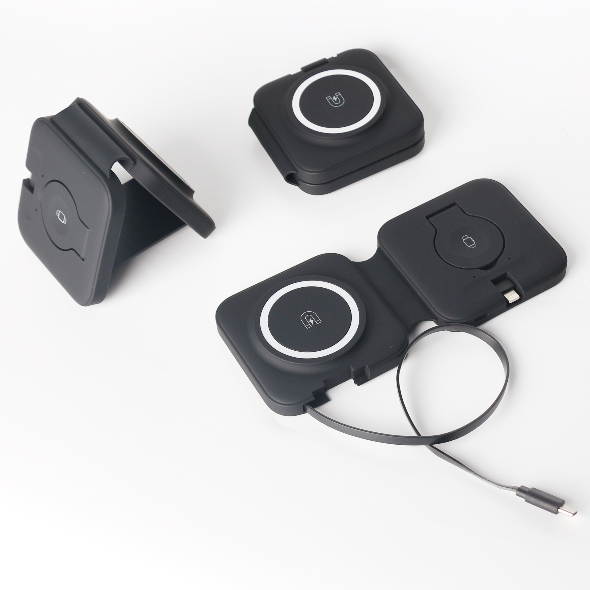 Three-in-one Wireless Charger Electrical Magnetic Wireless Charger Folding With Flexible Wire - Image 2