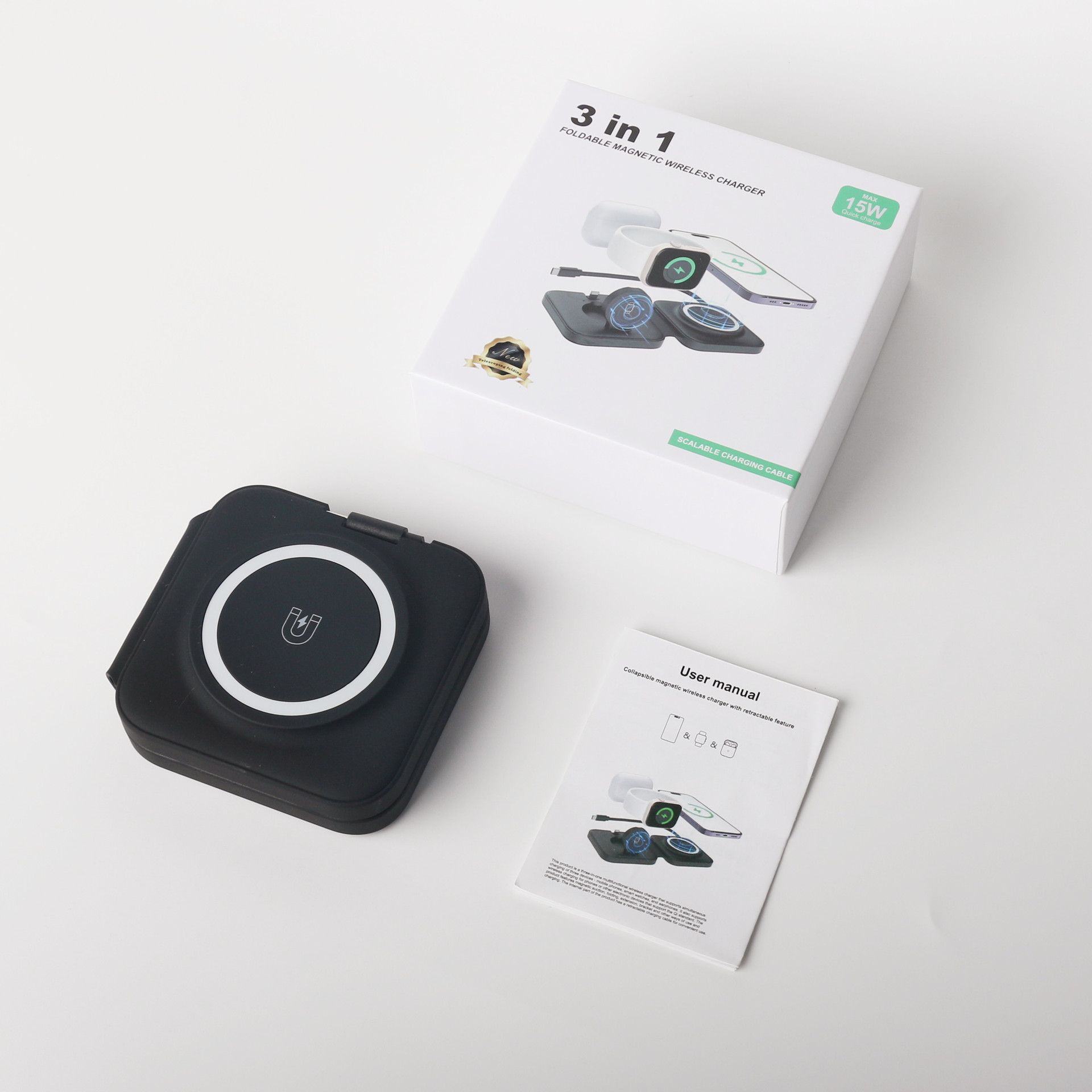 Three-in-one Wireless Charger Electrical Magnetic Wireless Charger Folding With Flexible Wire - Image 11