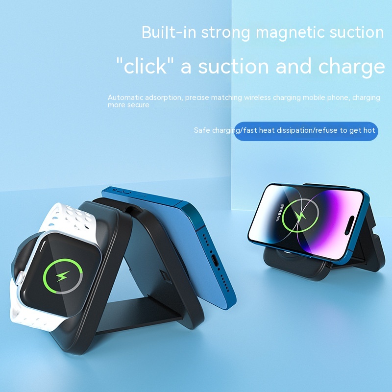 Three-in-one Wireless Charger Electrical Magnetic Wireless Charger Folding With Flexible Wire - Image 8