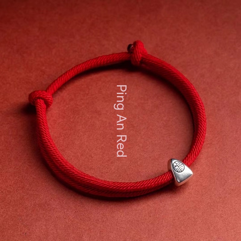 Title 5, S925 Sterling Silver Zongzi Red Rope Bracelet