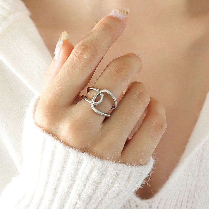 Titanium Steel 18K Gold Plating Double Ring Cross All-Match Ring