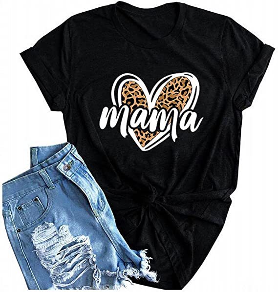 Leopard Print Love MAMA Mother's Day T-shirt Holiday Outdoor Leisure Pure Cotton