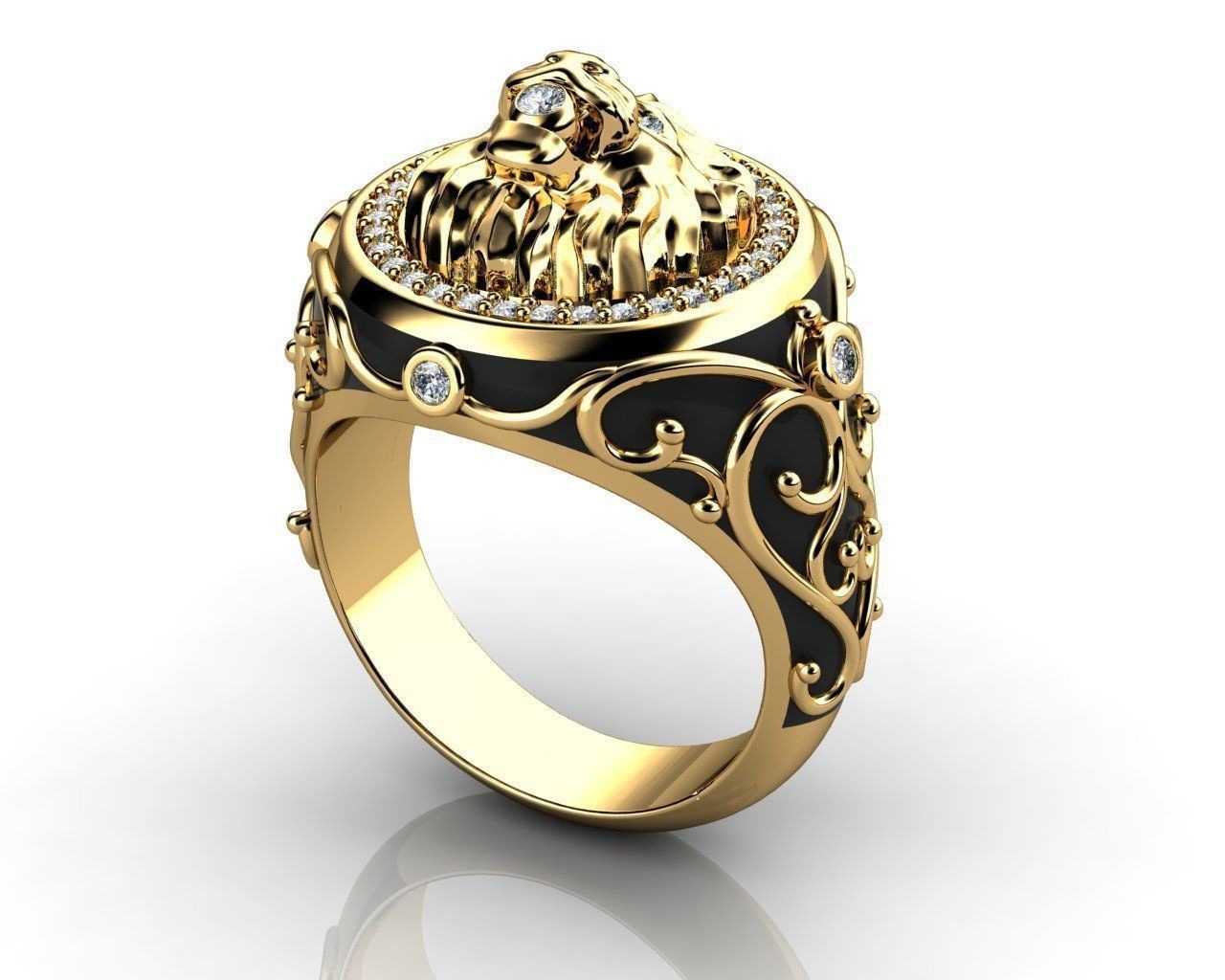 Full Rhinestone Zircon Lion Punk Men's And Women's Ring
