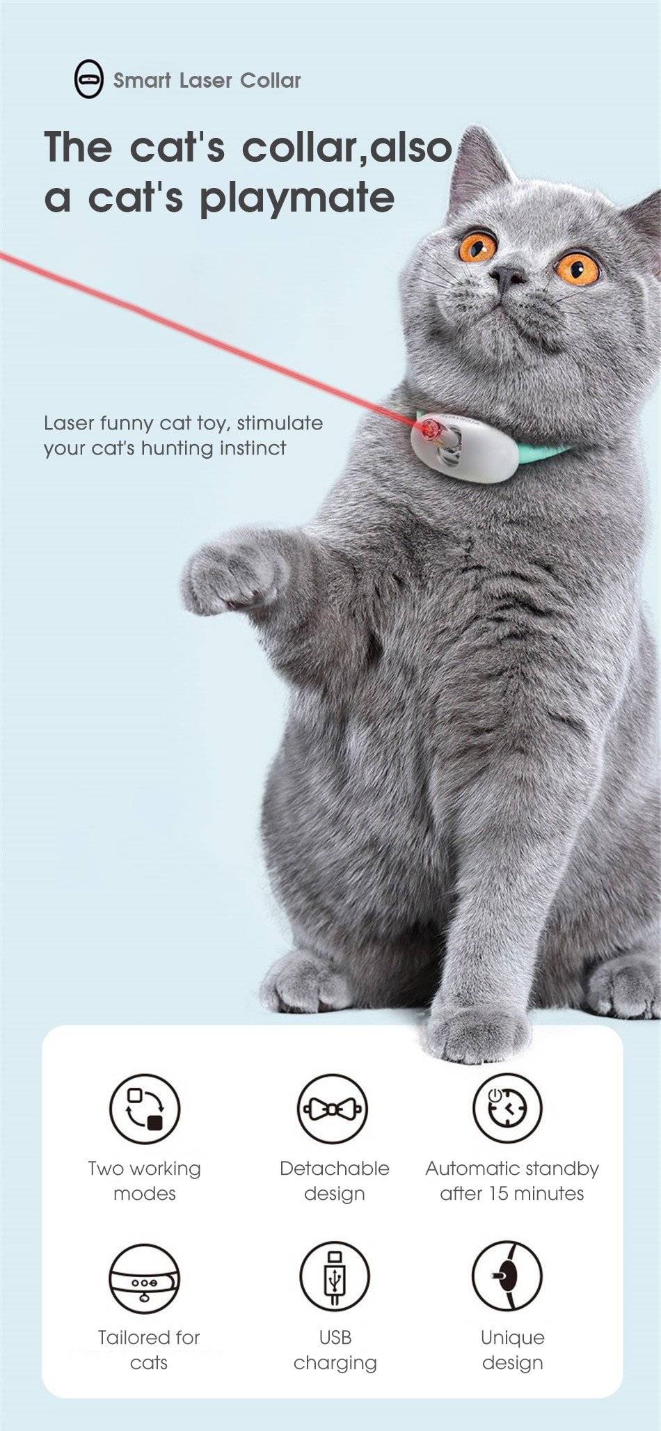 Automatic Cat Toy Smart Laser Teasing Cat Collar Electric USB Charging Kitten Amusing Toys Interactive Training Pet Items