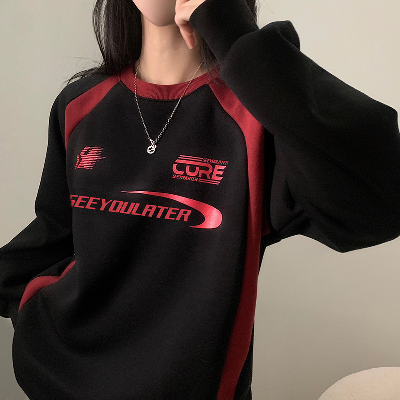 Round Neck Multicolor Printed Street Fashion Wild Winter Long Shirt