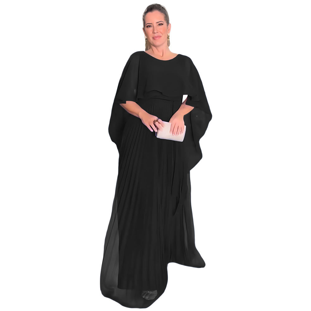 Women's Chiffon Pleated Solid Color Shawl High Waist Dress