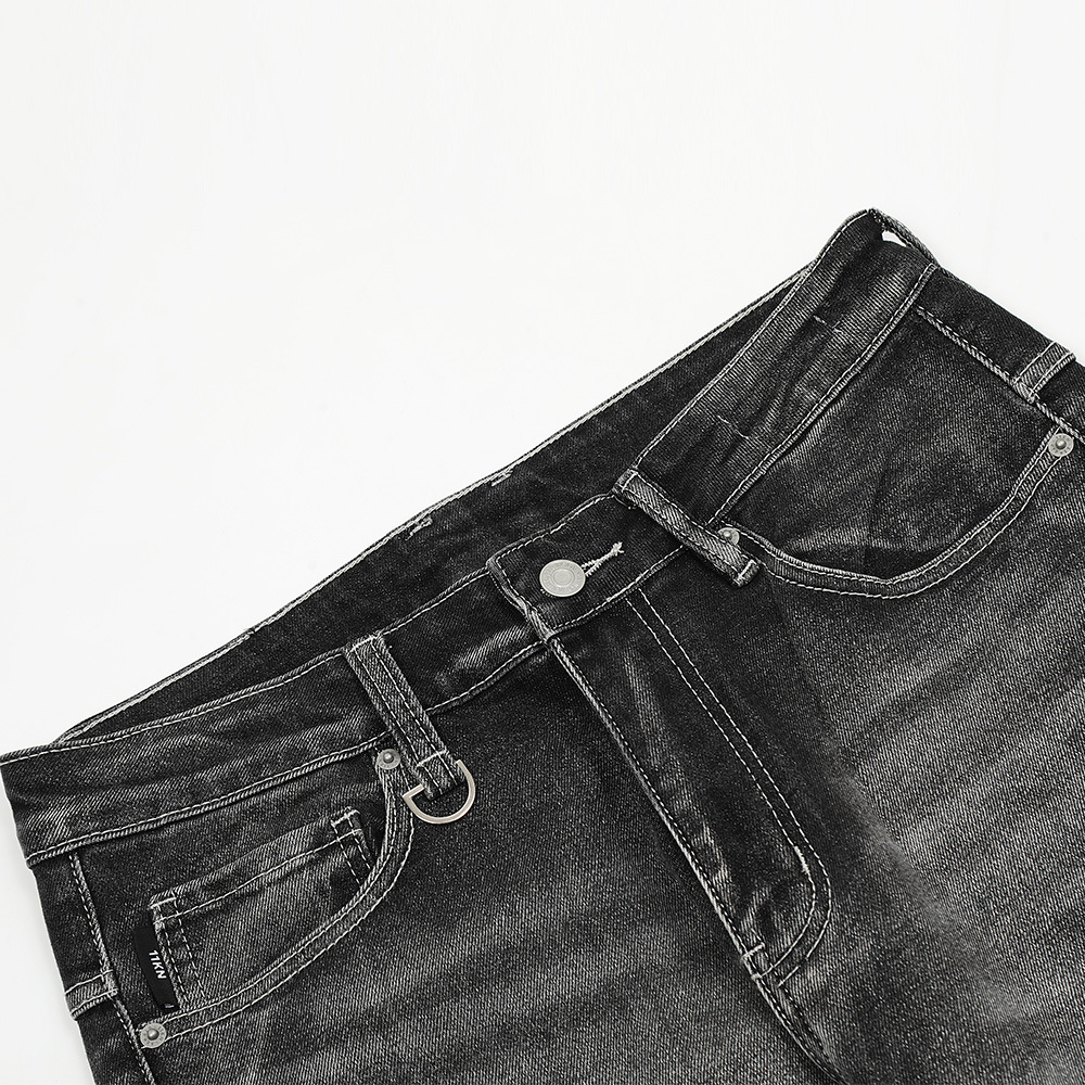 Heavy Washed Black And Gray Worn Jeans Men's