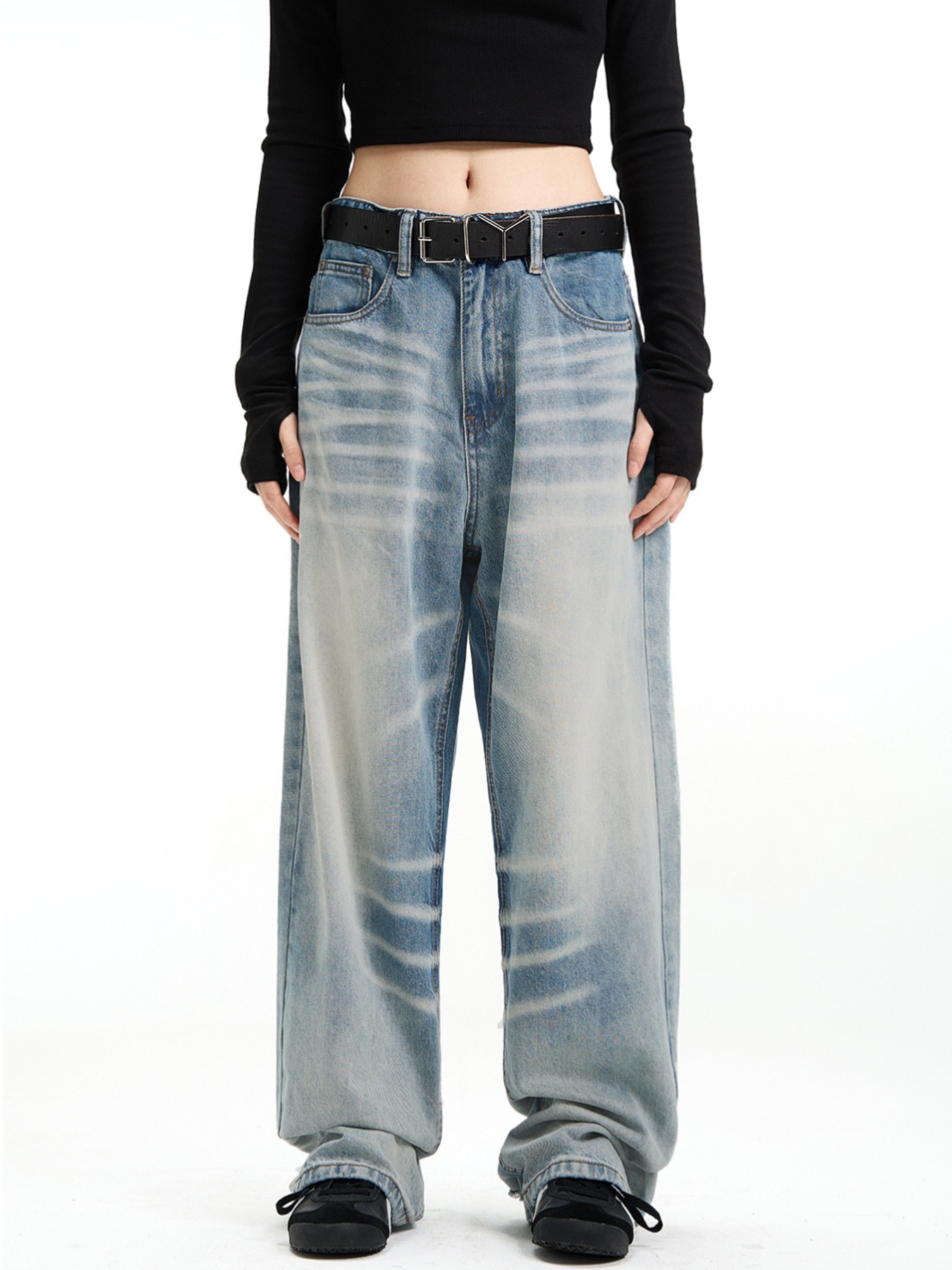 Title 3, Jeans proste American Retro Crack Blue. Klasycz...