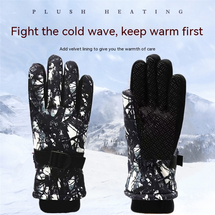 Children’s Velvet Thickened And Warm Ski Gloves