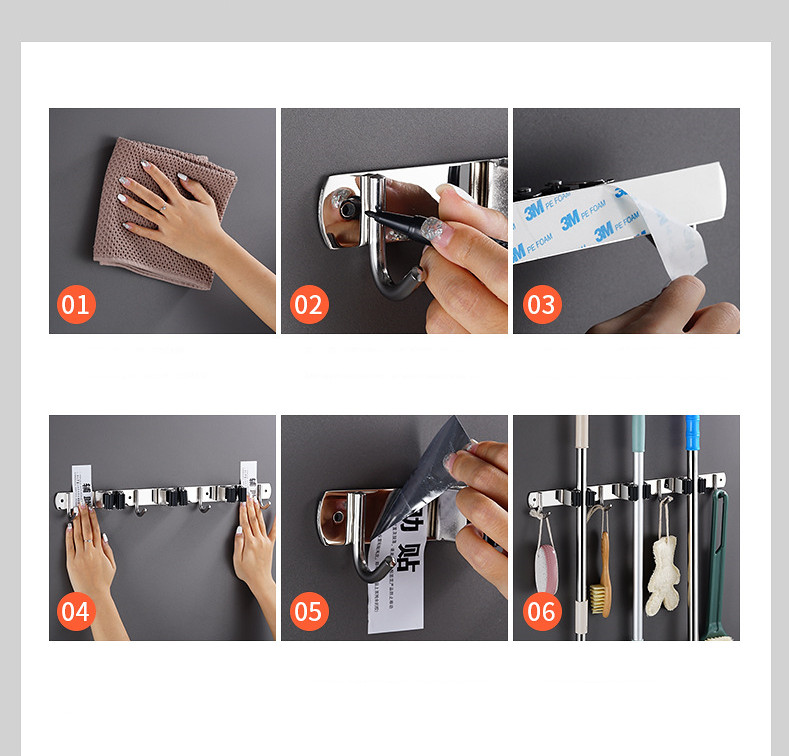 304 Stainless Steel Nail-free Mop Rack - Image 5