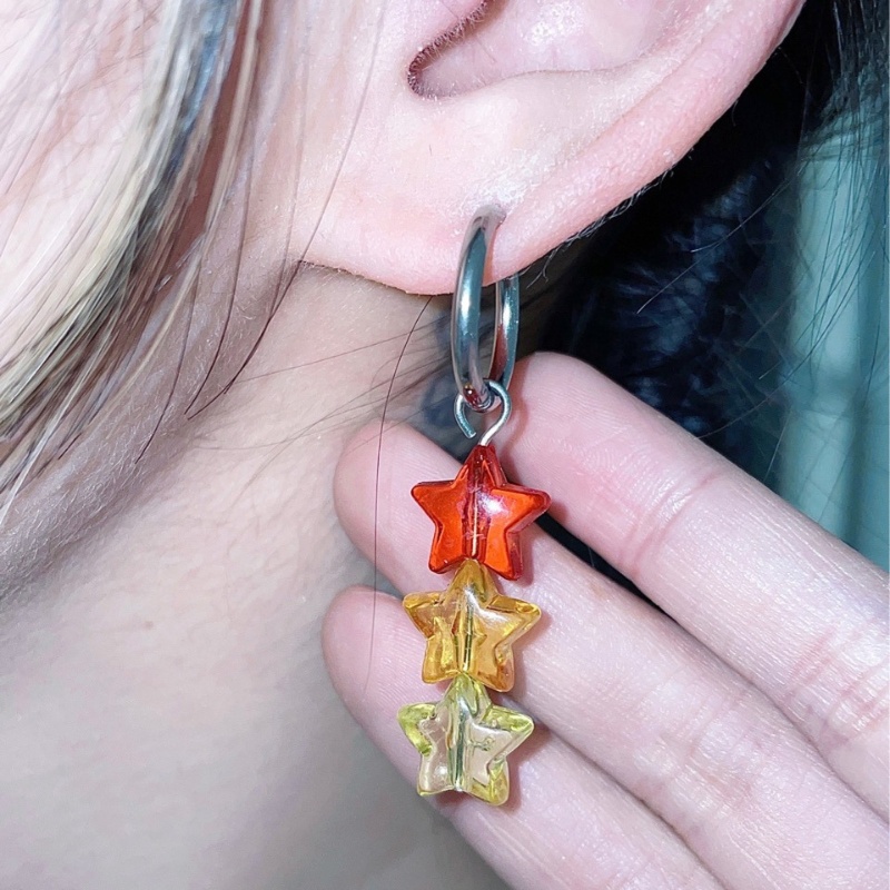 Five-pointed Star Beaded Earrings Titanium Steel Ear Hook Eardrops