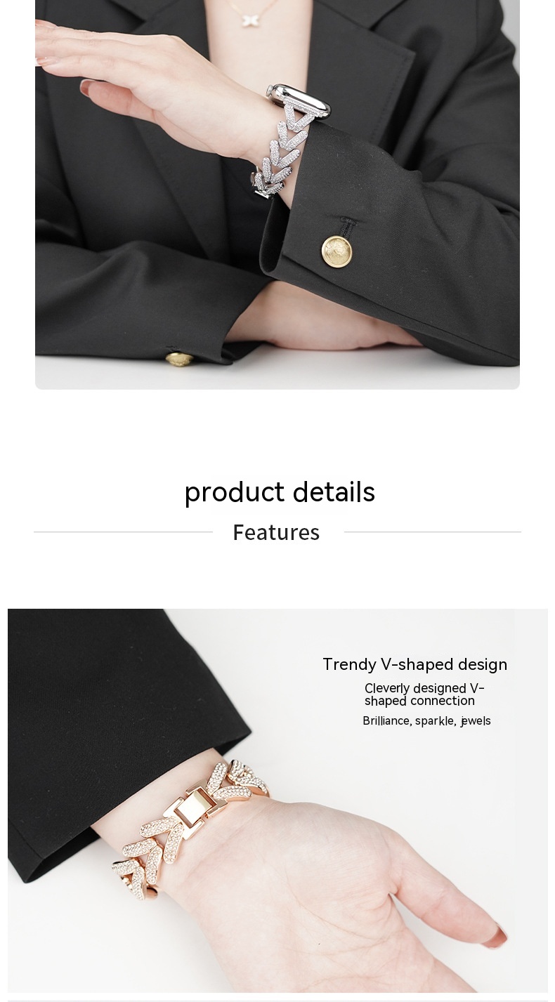 Diamond-embedded Love V-shaped Smart Watch Strap