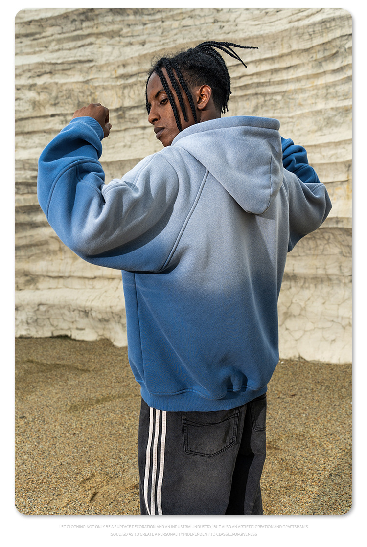 Gradient Two Colors Distressed Hooded Sweater