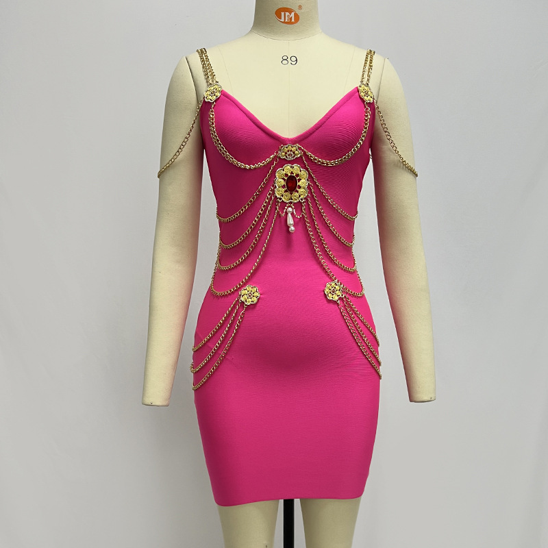 Women's Gold Chain Bandage One-piece Dress