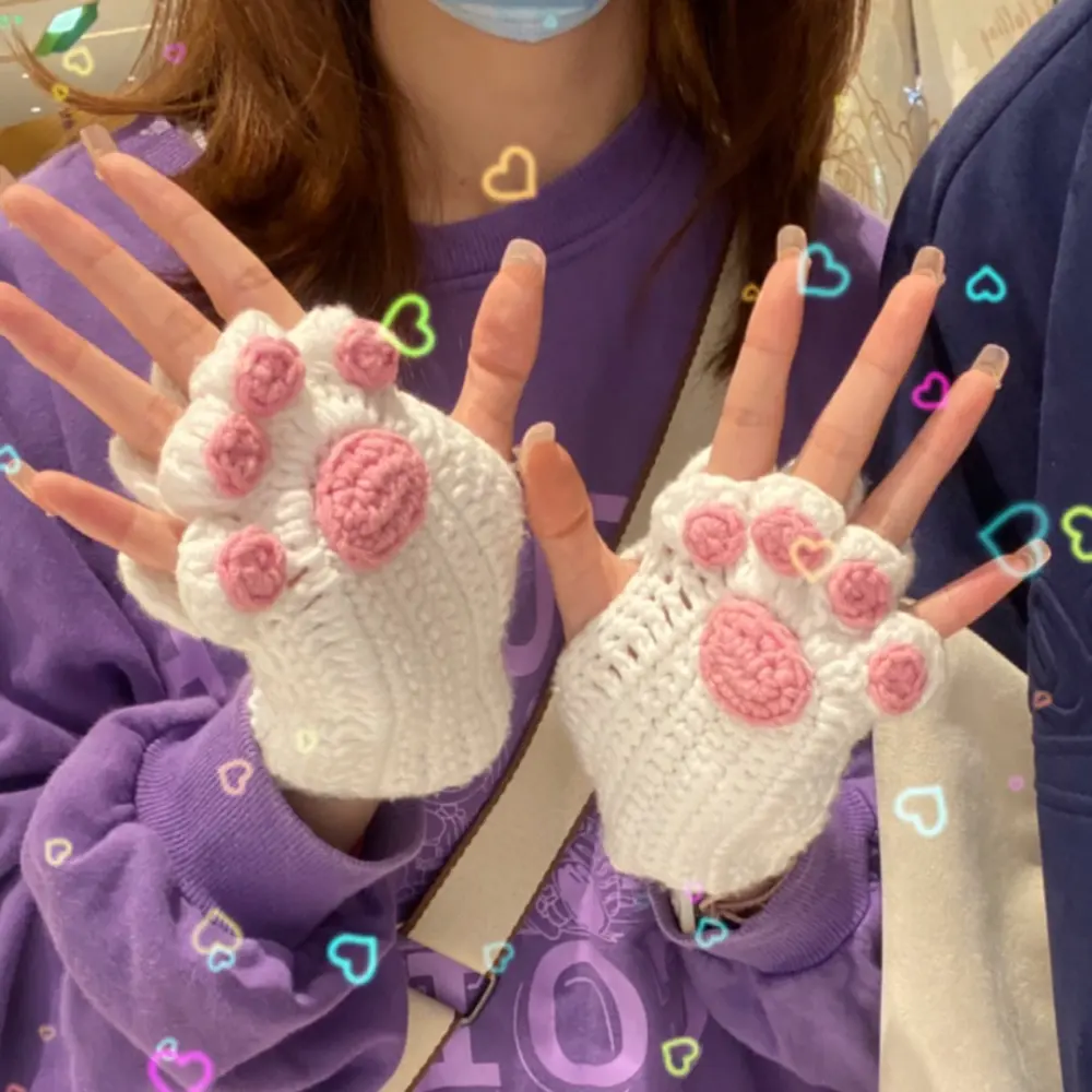 Cat's Paw Gloves Handmade Wool Woven Half Finger Finished