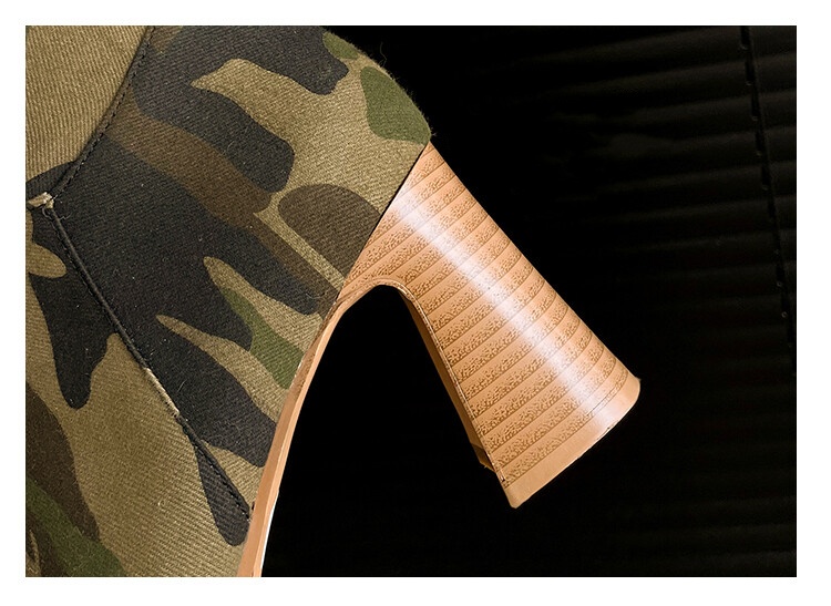 Women's Round Head Camouflage Denim Chunky Heel Long Boots
